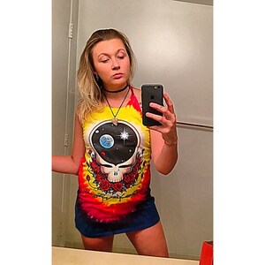 pink and orange shift dress