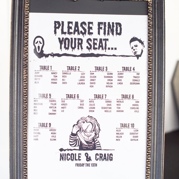 Horror Monsters Printable Seating Chart for Halloween Weddings, Sent