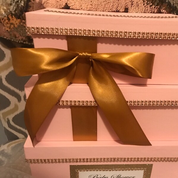 Blush Pink & Gold Card Box Centerpiece, 3 Tier Wedding, Shower, or ...