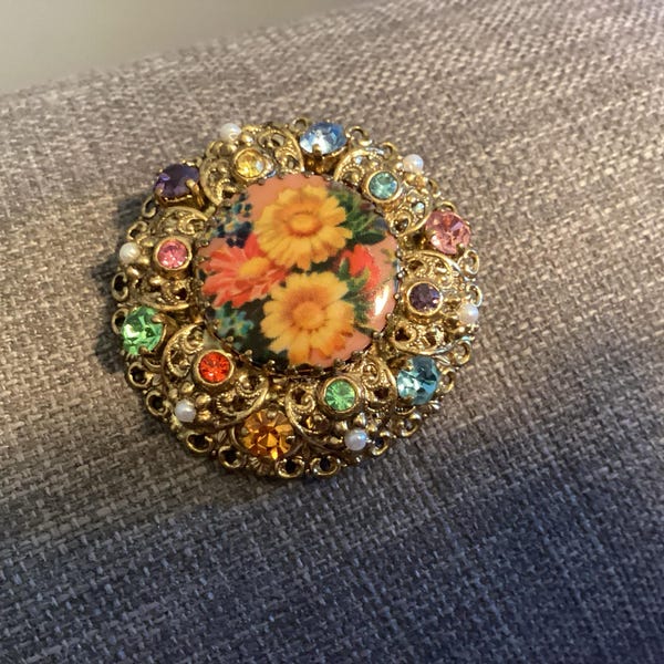 Broche Oiseau En émail Et Strass - Petite, Occasion Impeccable, Multicolore, Thème Animalier