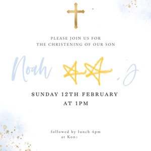 thumbnail image 2 of YOU PRINT – Baptism Christening Invitation For Boys – Blue Gold Theme – Personalise 2 of 6