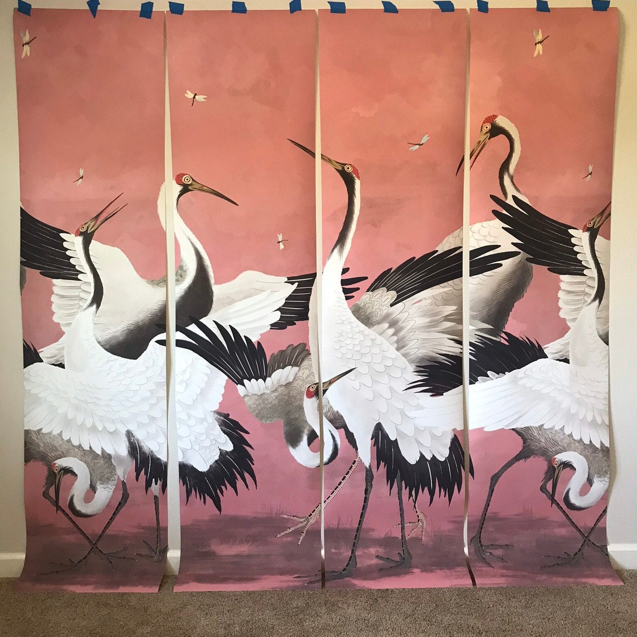 Heron Print Wallpaper, Removable Peel and Stick Mural, Japanese Gucci