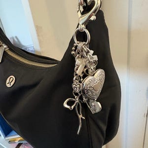 Heart Locket Keychain, 8 Ball Keychain, Y2K Clutter Bag Charm with Cupid/Cherub, Stars, Coquette Bow Charms, Heart Clasp Keychain Accessory