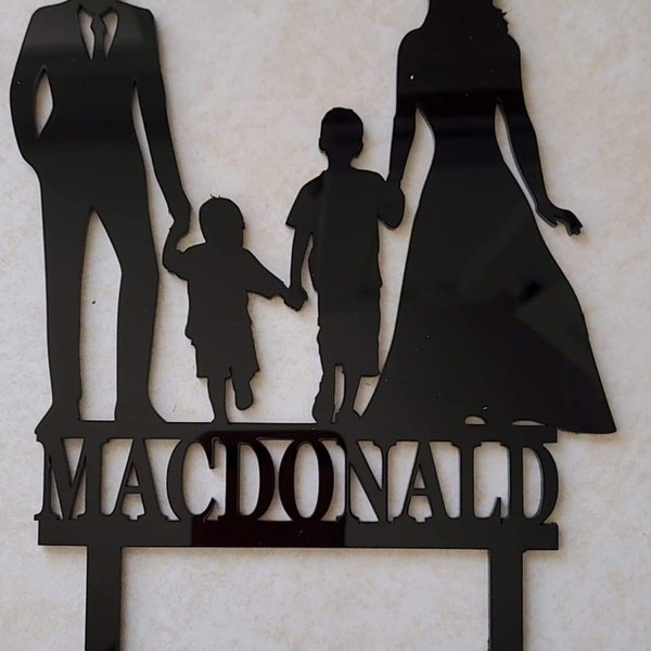 Bride and Groom Wedding Cake Topper With Child, Family Silhouette ...