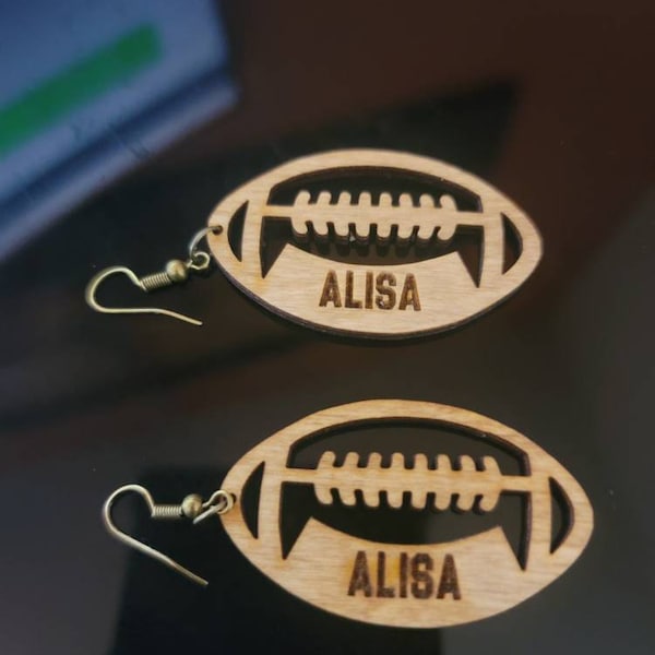 Football Earrings || Wooden Football Earrings | CUSTOMIZABLE || Laser ...