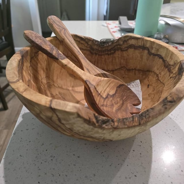 Saladier En Bois D'olivier Avec Couverts – Cuisine – Occasion