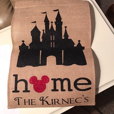 Disney Garden Flag With Family Name, Personalized Disney Flag, Burlap ...