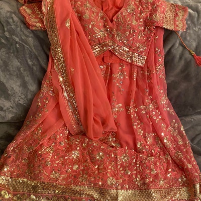 Georgette With Sequins , Zari & Paper Work Koti With Banglori Satin Blouse Type Skirt , Koti & Blouse