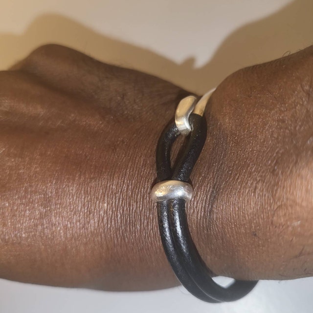 Men's Sterling and Leather Bracelet with Pave Diamonds — Cindy Ensor Designs