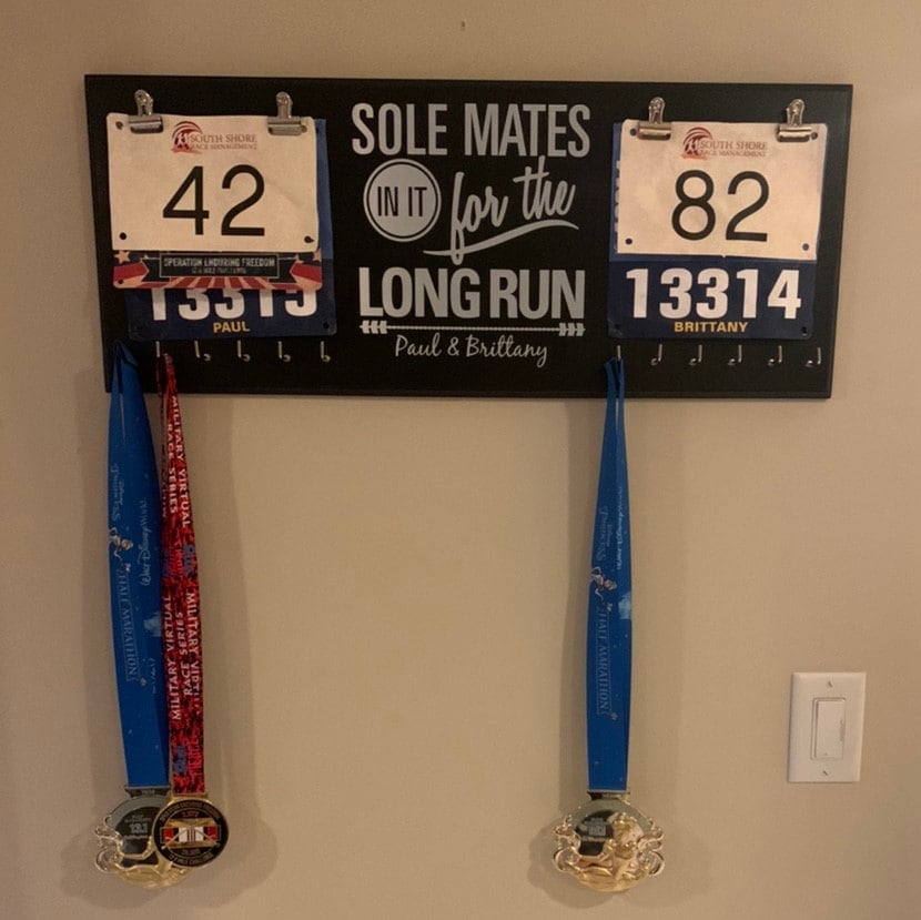 Couples Race Bib Medal Holder - Sole Mates Race MEDAL Bib Display - CUSTOMIZE Name Gift Idea Perfect Couples who Run