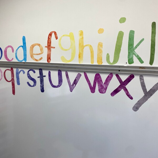 Watercolor Alphabet Set, Peel and Stick Decal, Reusable Wall Decal ...