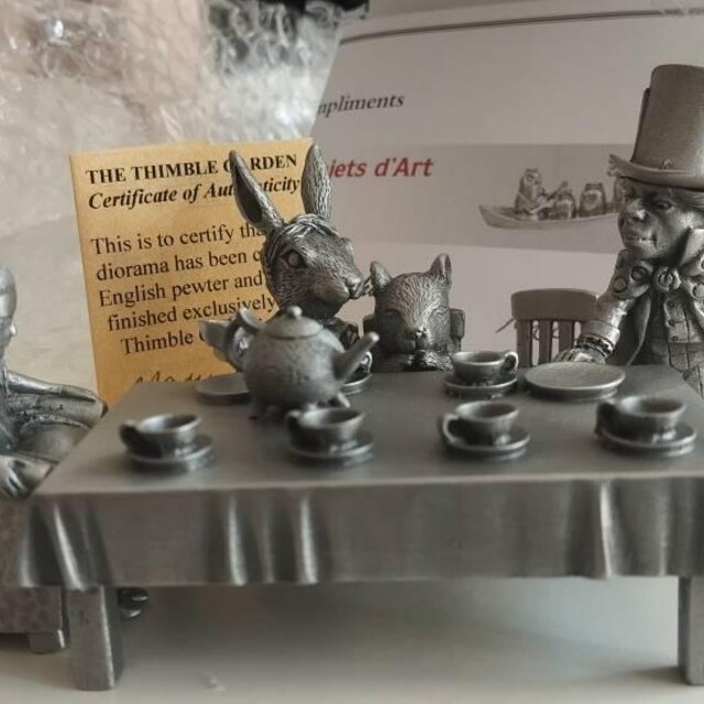 The Mad Hatter's Tea Party Pewter Thimble Diorama, Alice in