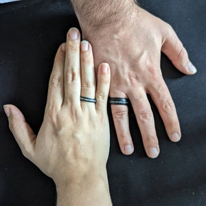 COUPLES BLACK METEORITE Rings, His and Hers Wedding Rings, Black ...