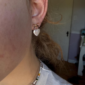 Dainty Pearl Heart Earrings on 14k Gold Studs-pearl Heart