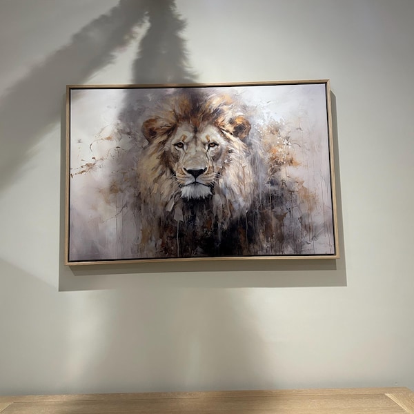 Lizzie's Lion Portrait Canvas Print, Abstract Wildlife King Wall Art canvas print in their home — Antarmada