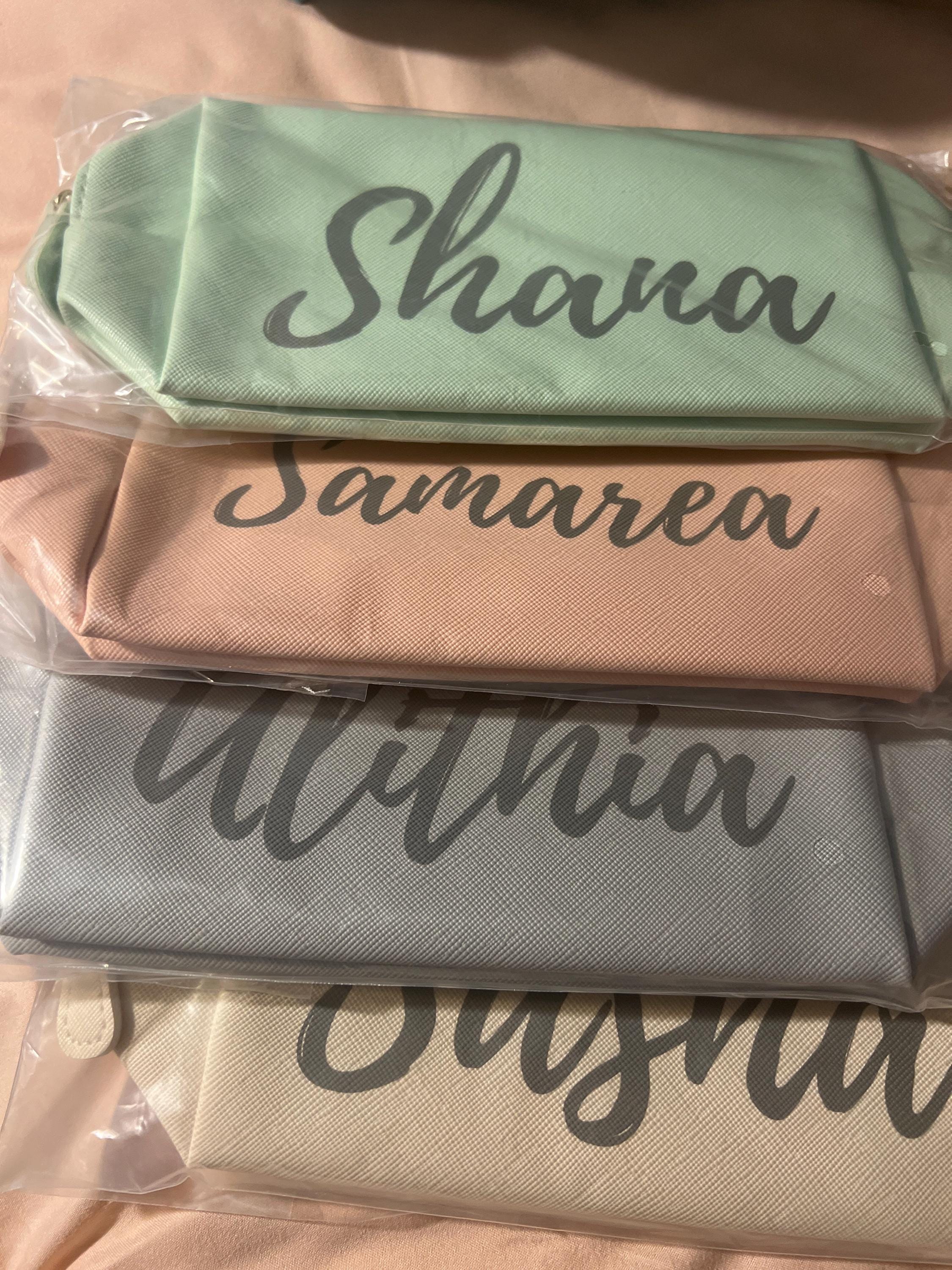 Custom Name Cosmetic Bag-Personalized Monogram Makeup Bag-Leather Toiletry Bag-Birth Month Bridesmaid Bag-Bridal Party Gifts-Bridesmaid Gift