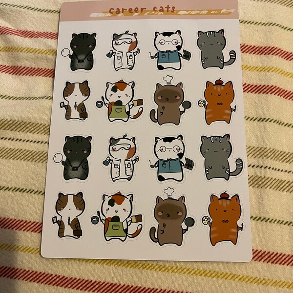 Cute Career Cats Planner Sticker Sheet ~ Kawaii Kitties Job Stickers ...