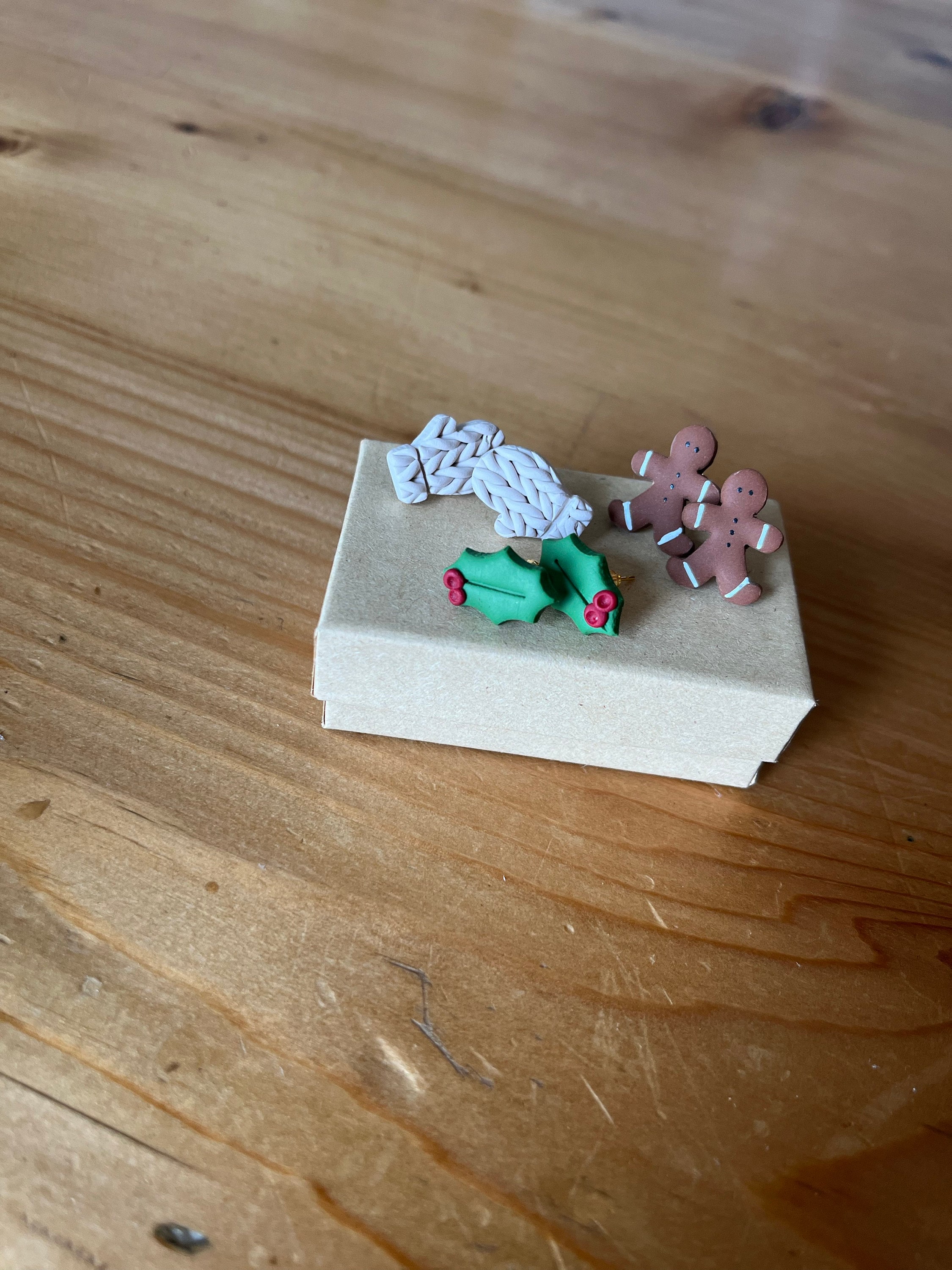 Holiday Studs | snowflake mocha latte coffee cup tree gingerbread man candy cane knit mitten holly leaf Bow polymer clay Christmas earrings