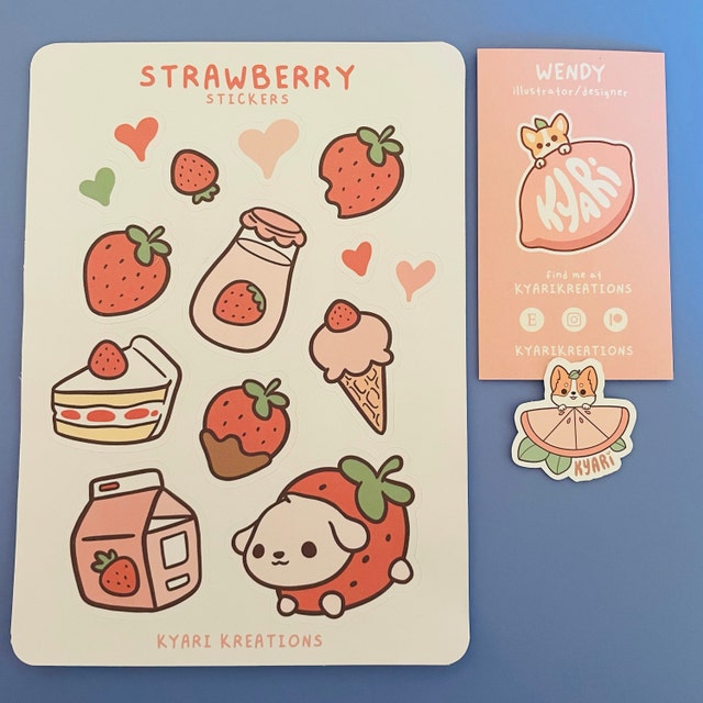 Pink Strawberry Kawaii - Die-Cut Stickers – alkami-18b2