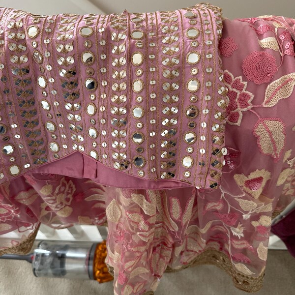 Baby Pink Chinon Silk Lehenga Set main image 1