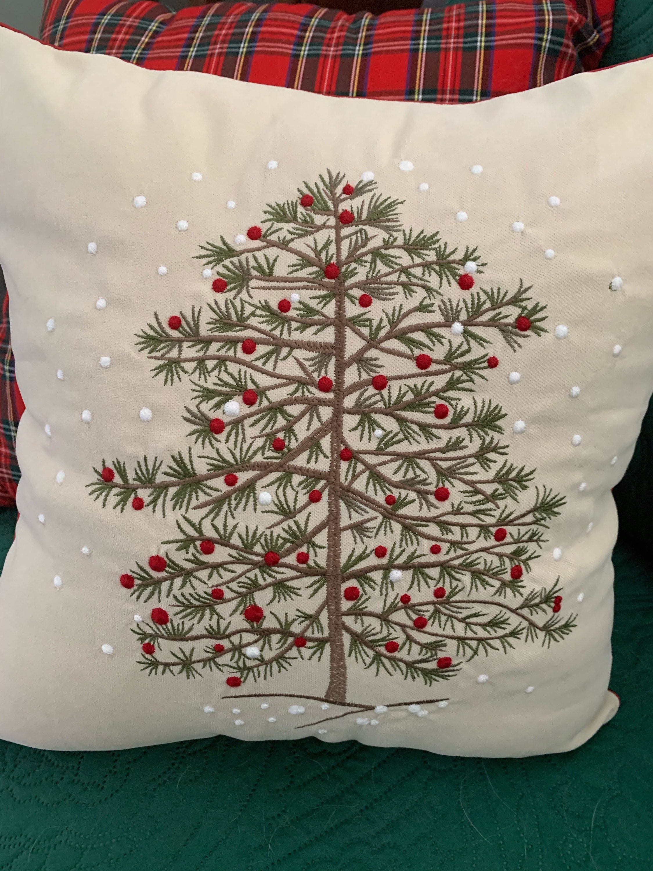 Pine Tree Christmas Pillow Covers, New Year Snowflakes Embroidered Throw Cushions for Home Decoration 18x18&quot; (45x45cm)