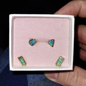 Customer photo from Tyler, Dainty Raw Australian Opal Stud Earrings