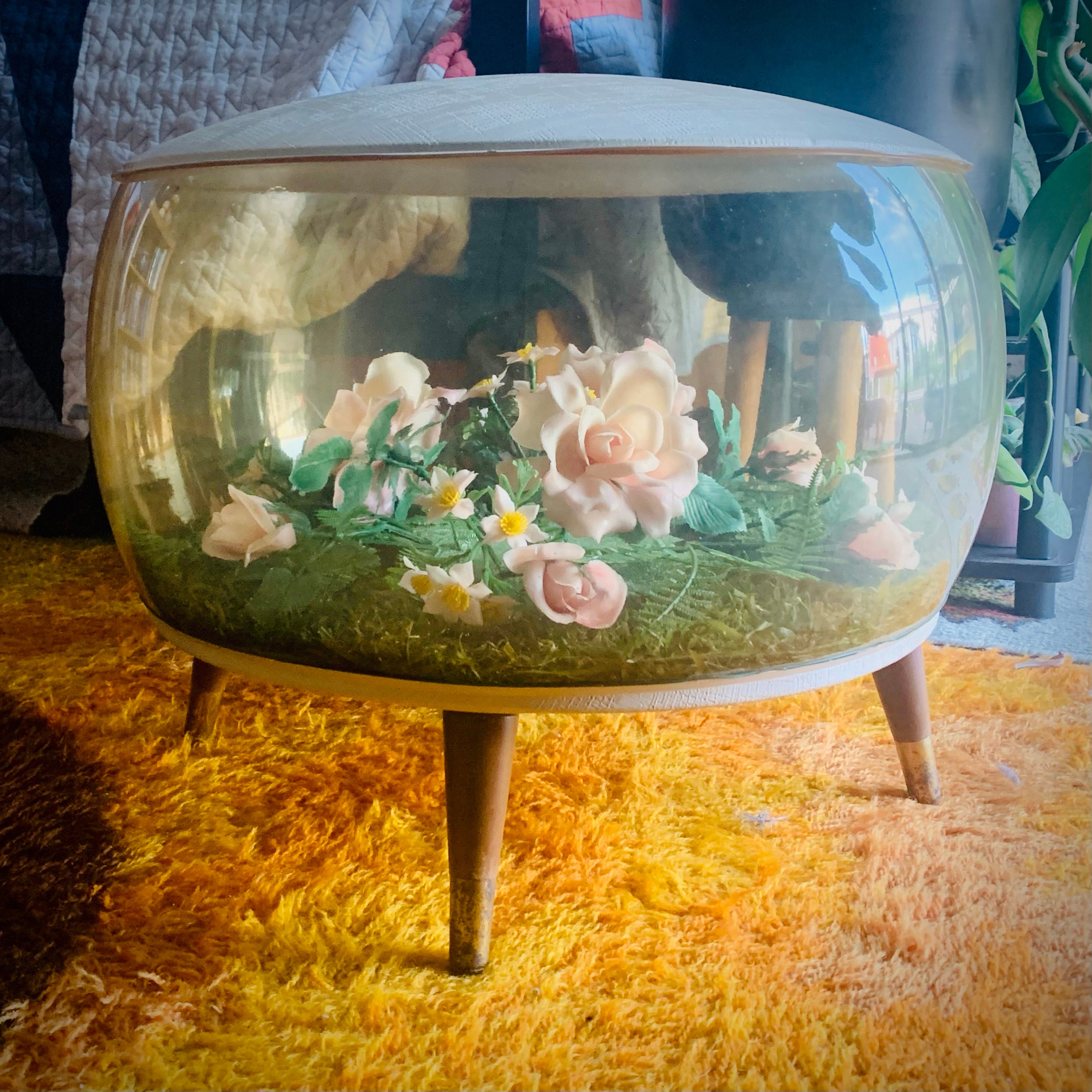 Vintage Inflatable Footstool Ottoman Terrarium Ottoman Mid Century