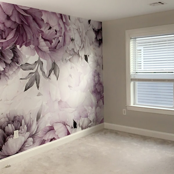 Purple Peony Wallpaper Removable, Floral Wallpaper Peonies, Flowers ...