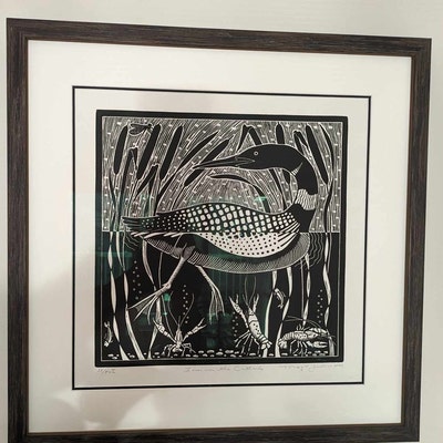 The River Ballet Linocut in Blue,otter Linocut,kingfisher Linocut ...