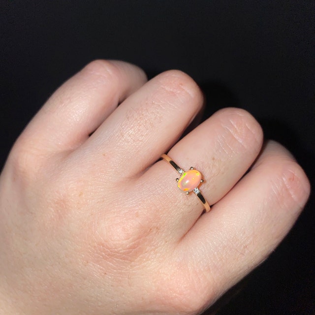 Shweta Creations 18K Yellow Gold Opal Ring - 3.48 Carat Natural Ethiopian Opal Designer Ring