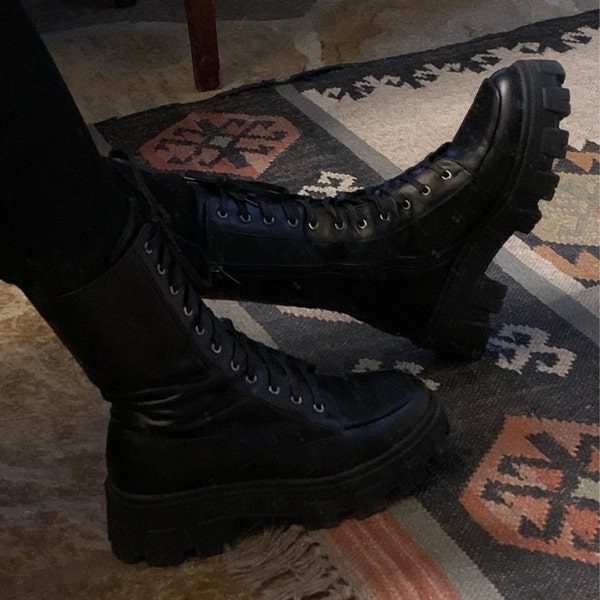 women's genuine leather combat boots