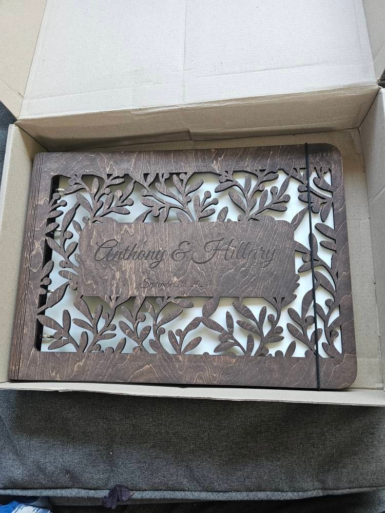 Personalized Gift, Wooden Photo Album Engraved, Scrapbook Album for Her, Custom Family Photo Album Honeymoon, Christmas Gift for Couple