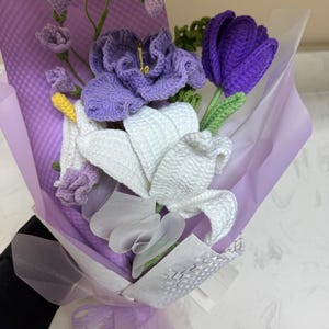 Mother's day Handmade Crochet flowers Bouquet: purple pink blue