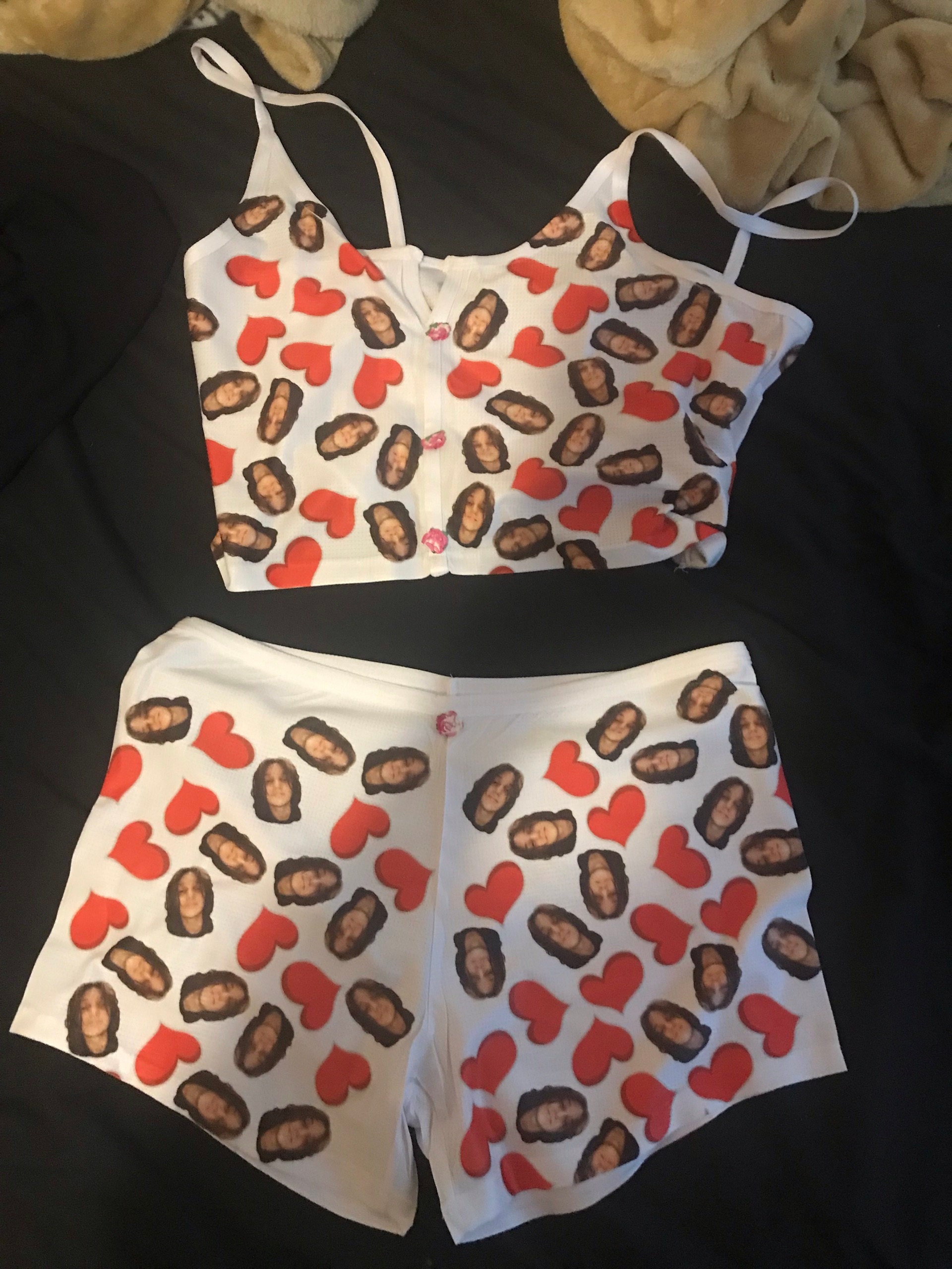 Photo and heart Custom Appliques Notched Neckline Lingerie Set, gift, bachelorette party