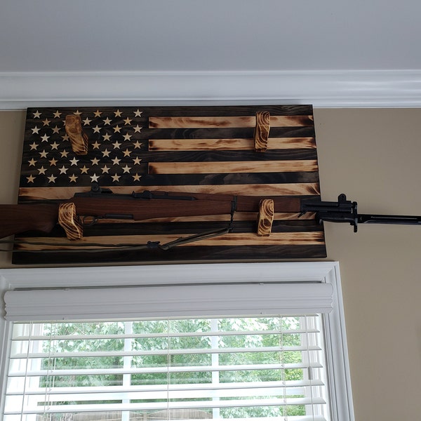 36x20 Rustic American Flag Double Gun Rack. Double Gun Bow Rack. - Etsy