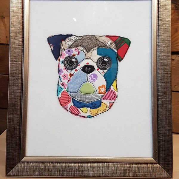 Digital File, Patchwork Pug, Raw Edge Applique, Machine Embroidery ...