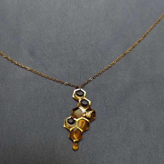 Gold Dripping Honeycomb Necklace, HGN2, Hypoallergenic