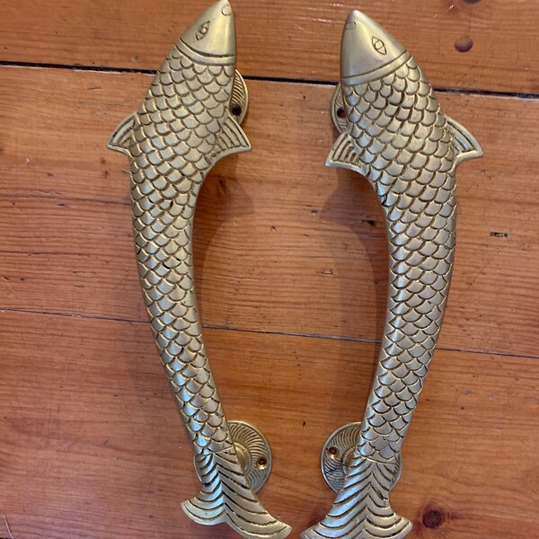 Rainbow Trout Fish Door Handle Pair in Multi Color Handmade Brass ...