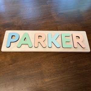 Personalized Name Puzzle With Pegs, New Baby Gift, Wooden Toys, Baby Shower, Christmas Gifts for Kids, Wood Toddler Toys, First Birthday photo