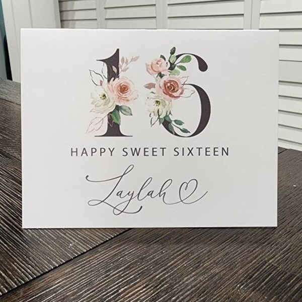 16th Birthday Card, Happy Sweet 16 Birthday Card, Personalized With ...