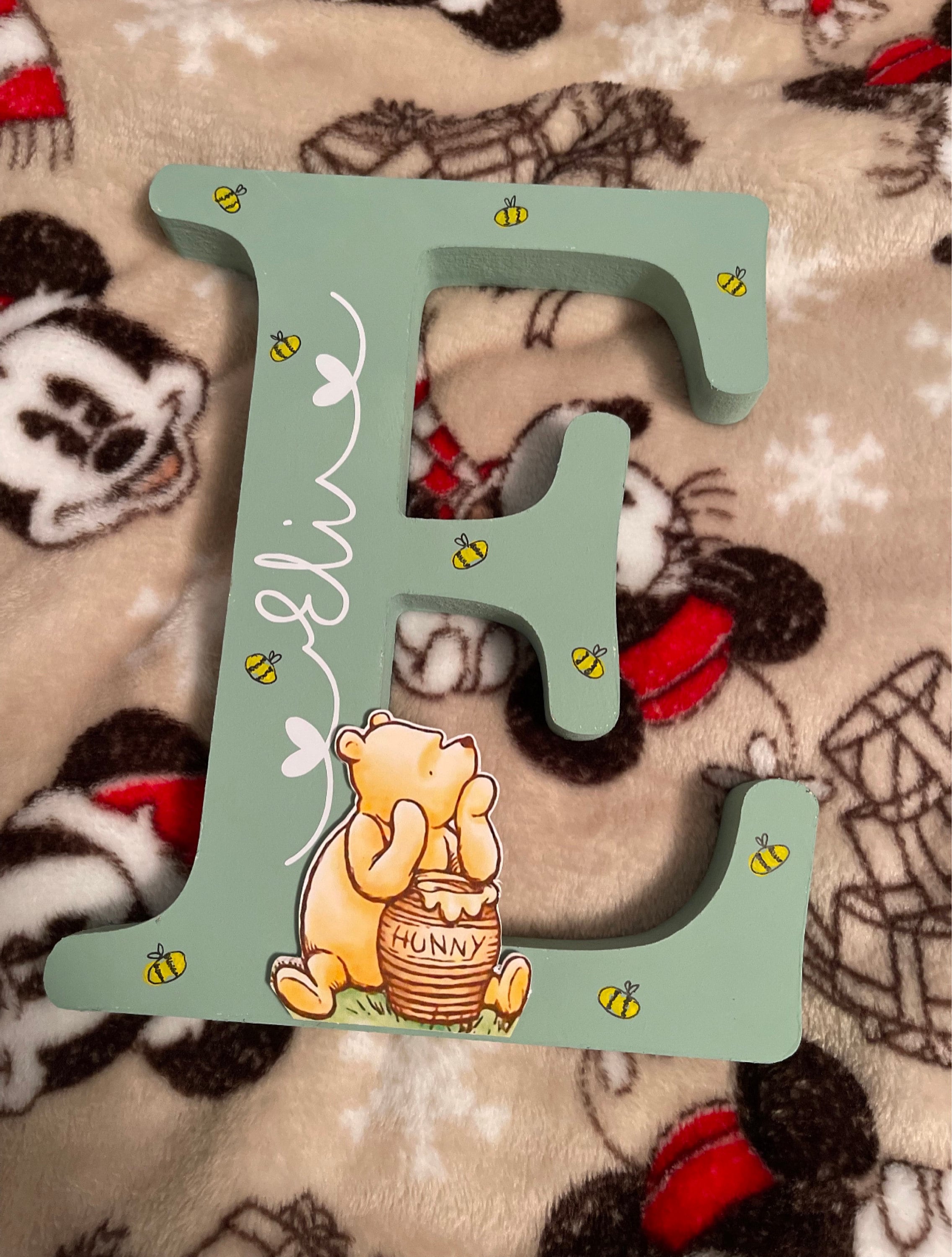Personalized Wooden Letter, Handmade Wooden Freestanding Winnie the Pooh Letter Name, New Baby Gift Nursery Bedroom Decor Shelfie