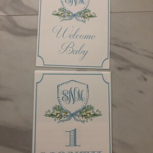 Boy's Watercolor Monogram Crest Milestone Set | Monthly Cards | Baby ...