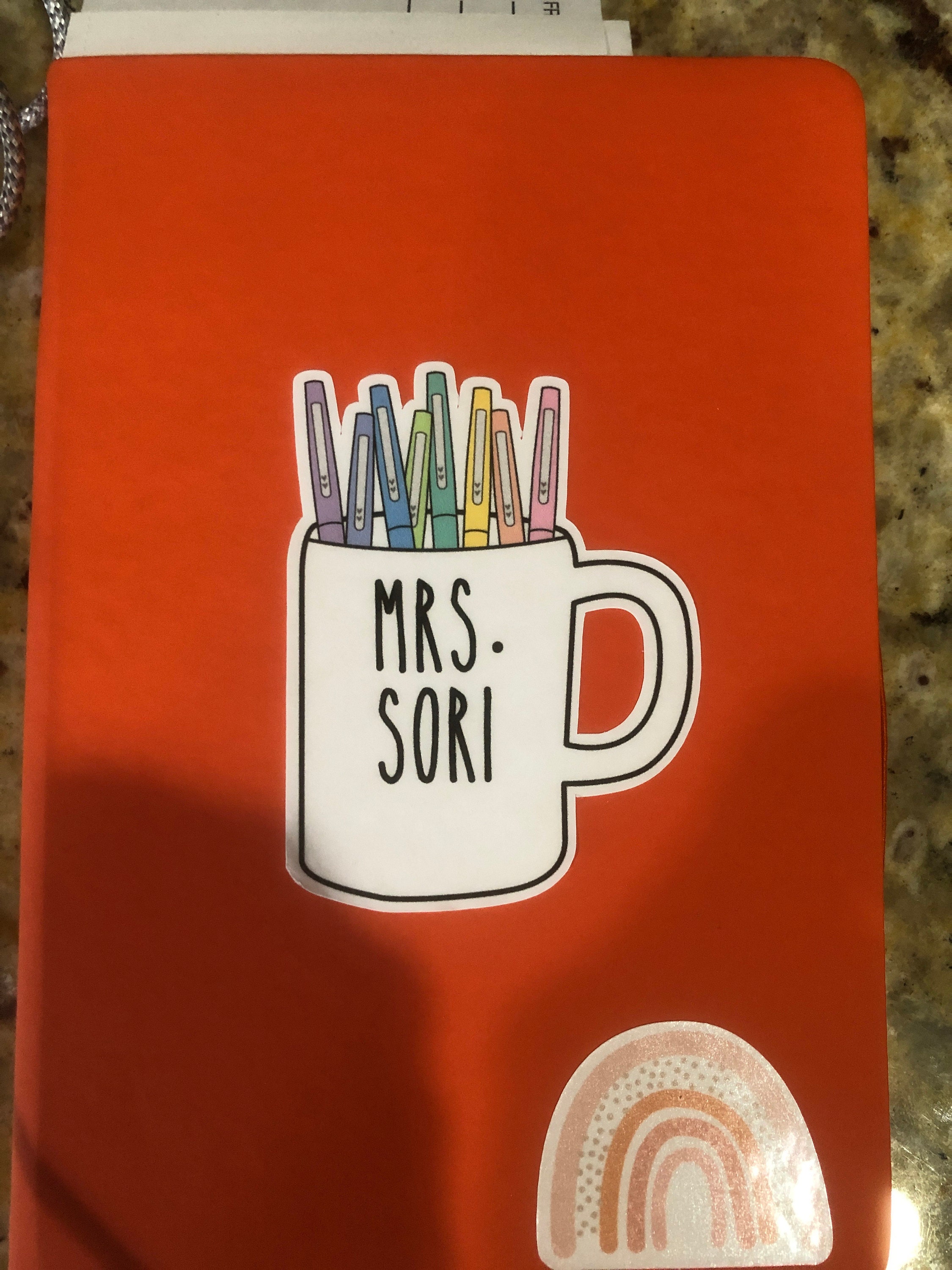 Custom Teacher Coffee Mug Sticker, Personalized Teacher Sticker Coffee Mug, Teacher Flair Pen Sticker