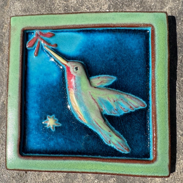 Hummingbird Tile Inlay Dancing Hummingbird Decorative Tile - Etsy