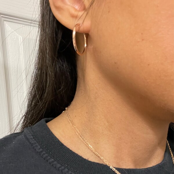 Rose Gold Plated Thin Hoop Earrings – 2.25 Inch Fish Hook Pierced Earrings B29