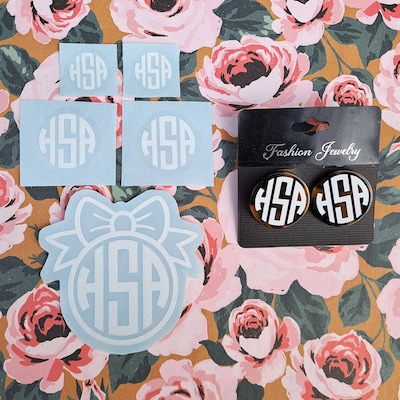 Mini Monogram Decals, 1/2 Decals, Small Vinyl Stickers, Monogram ...