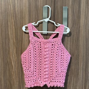Haut Crochet Rose Taille M Fait Main - Très Bon état - Manches Courtes - Pour Femme