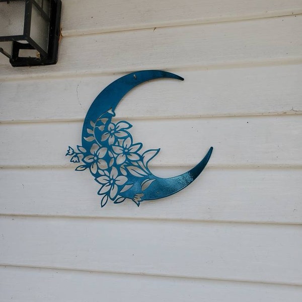 Floral Moon Moon Metal Wall Art Steel Outdoor Decor - Etsy