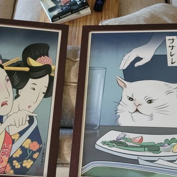 Woman Yelling at Cat - Ukiyo-e Style - Set of 2 Giclee Prints ...