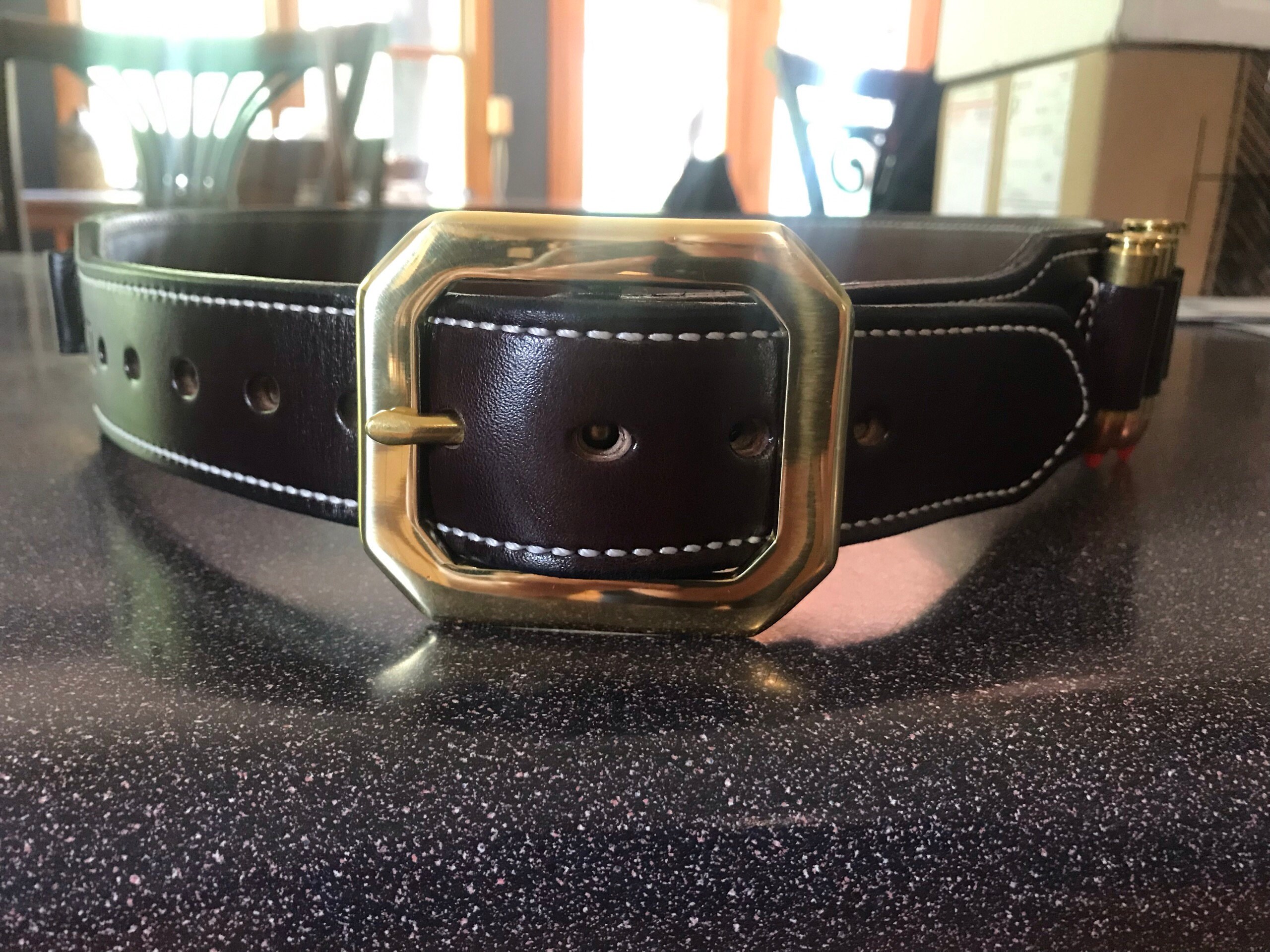 Cartridge Belt 2-1/4&quot; 2 PLY Our Finest Quality Leather Blk, Dk Brn, Russ, Nat Oil, Custom work for the Single Action Shooting Society. USA